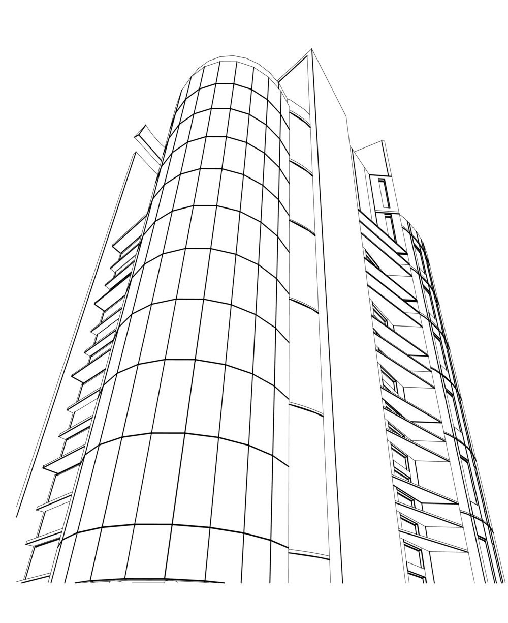 Architectural line drawing of a commercial building